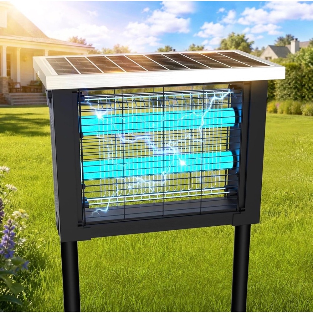 Solar Powered Outdoor Bug Zapper 3500V Waterproof Mosquito Killer Lamp T2-10
